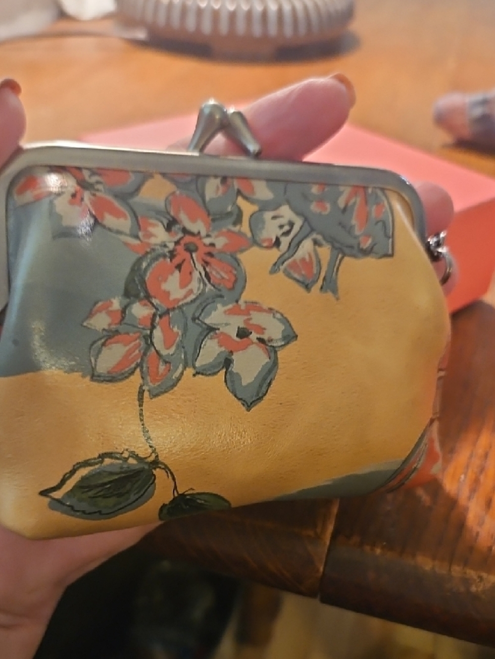 Patricia Nash Coral-Accented Floral Frame Pouch with Keyring - Picture 6 of 7